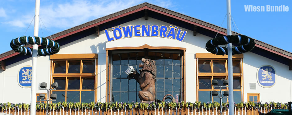 Löwenbräuzelt - Tische im Festzelt der Brauerei Löwenbräu